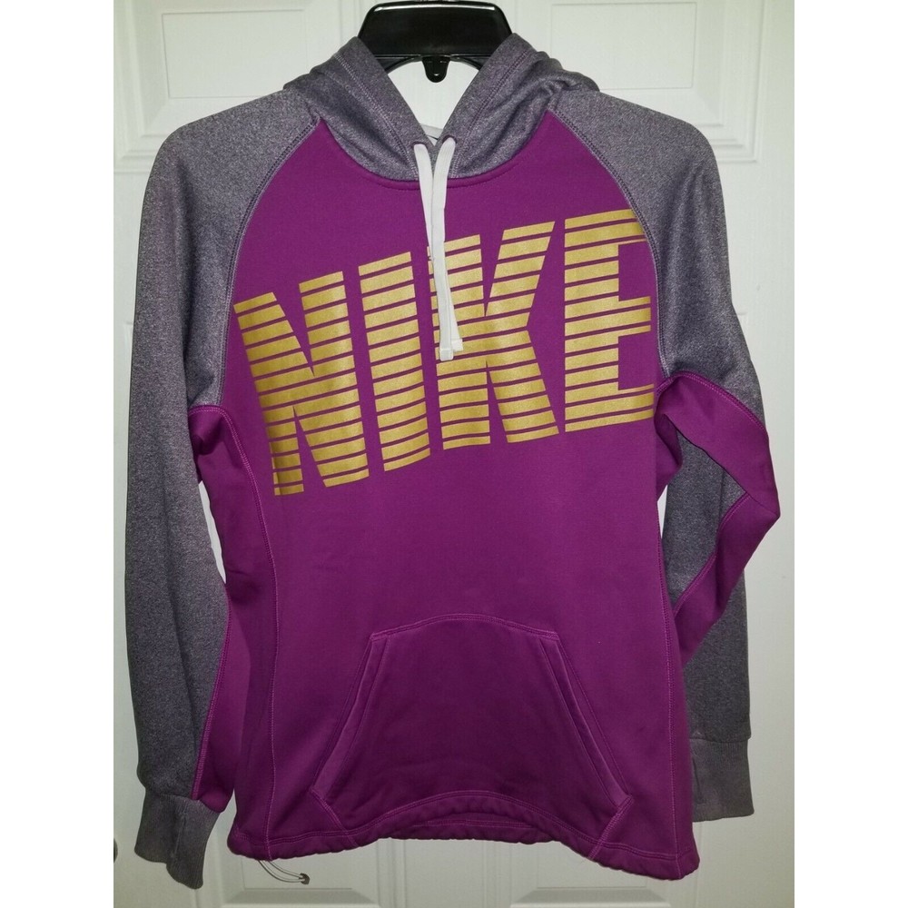 Nike Therma Fit Purple Gray Hoodie Sweatshirt Pullover Thumb Holes Size Small